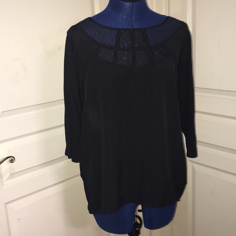 LC Lauren Conrad Black Blouse w/Lace Neck Detail M